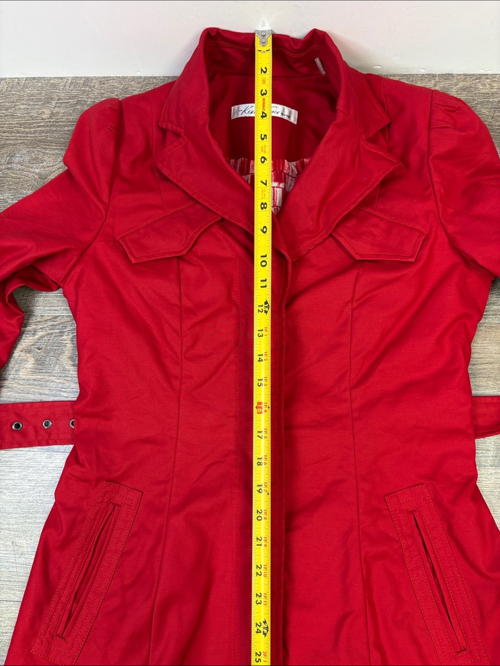 Kenneth Cole New York Red Belted Trench Coat Jacket Size M - Picture 12 of 13